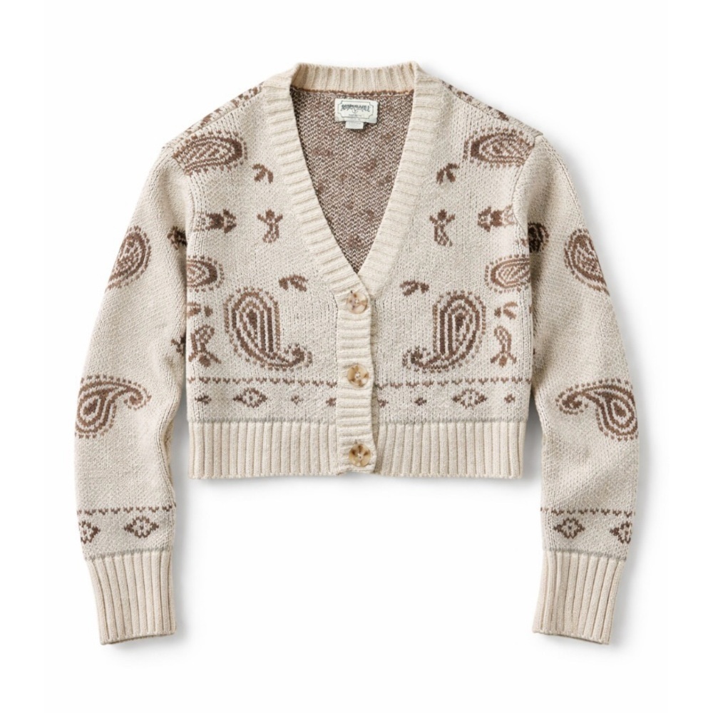 American Eagle Paisley Knit Cardigan XS Brown Cream Button Front Sweater